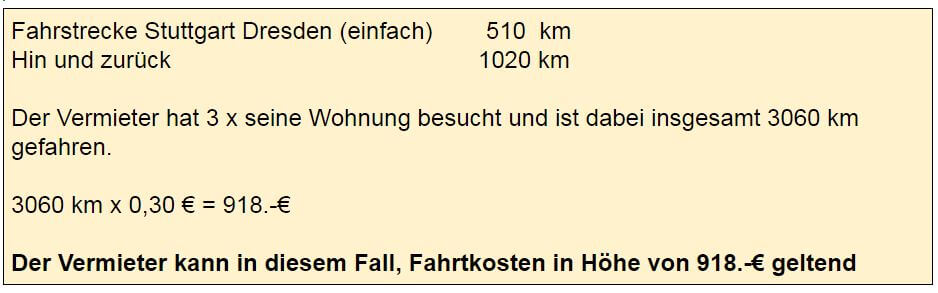 Fahrtkosten die von Vermietern abgerechnet werden dürfen.